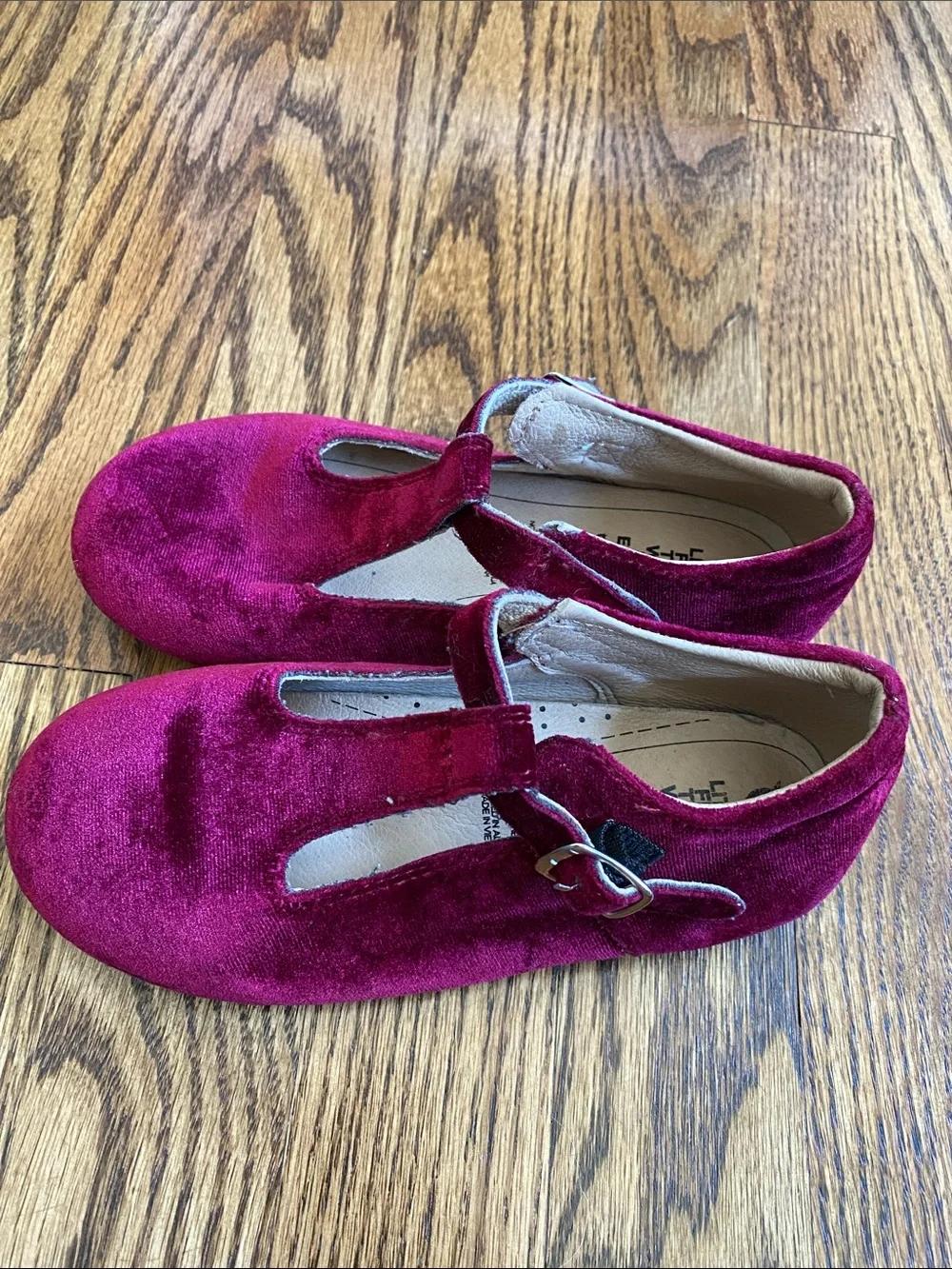 Red velvet Oldsoles t-strap Mary Janes, size 30 (12). Excellent condition